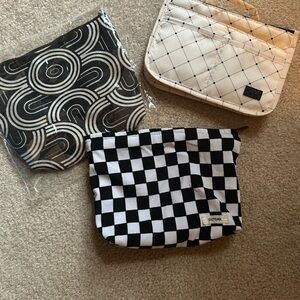 Checkered and Patterned cosmetics bags.